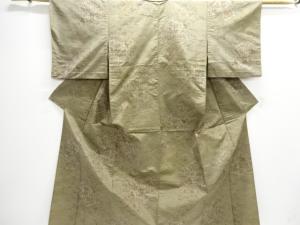 秋草模様織り出し手織り紬単衣着物